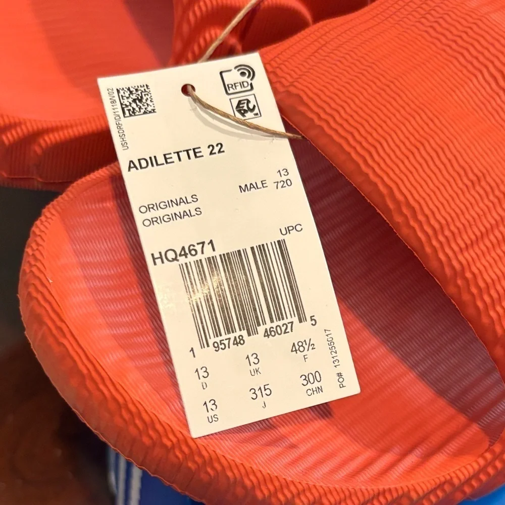 Adidas Adilette 22 Bold Orange/Red Slides size 13